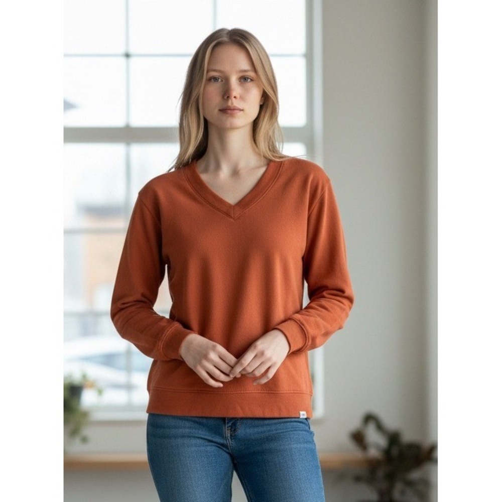 ORVIS Women's V Neck Long Sleeve Casual Sweatshirt Top Orange M M‎